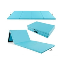Barara King Gymnastics Mat, Exercise Tumbling Mat,4-Panel PU Leather Folding Exercise Mat with Carrying Handles-Blue