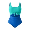thumbnail image 4 of VISALY One Piece Swimsuit Tummy Control High Waisted Slimming Ruched Bathing Suit Cutout Tie Knot Swimwear Slimming Square Neck Polka Dot Cutout One Piece Swimwear for Vacation Beach Sky Blue Xs, 4 of 4