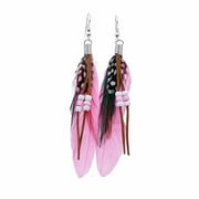 Kenklcie Bohemian Style Bead Tassel Feather Earrings Fashion Feather Chain Dangle Earring(Earrings)