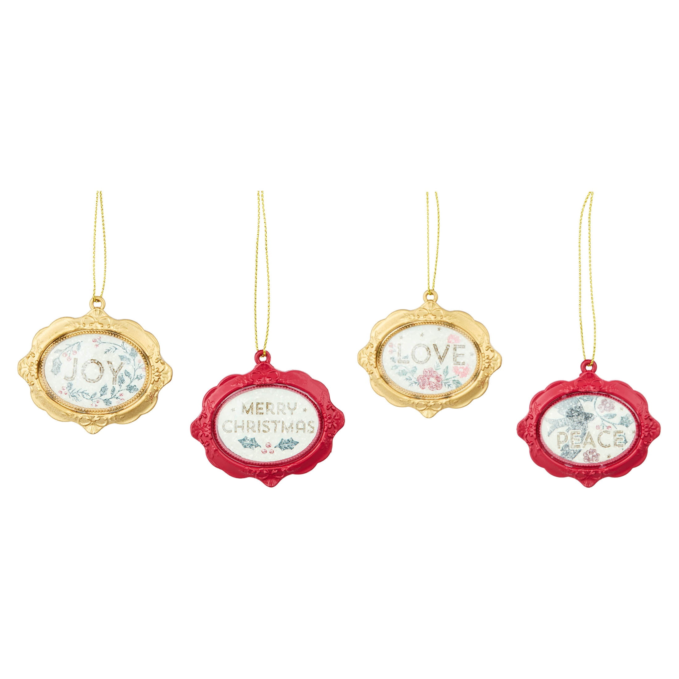 4-Count Red and Gold Holiday Word Frame Mini Christmas Ornaments, 2", by Holiday Time