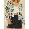 thumbnail image 6 of Caitzr Women Knit Cardigan, Square Print Long Sleeve V-Neck Button Knitwear, 6 of 9