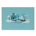 thumbnail image 3 of City Cutting Board, Winter Season Composition Snow Pattern with Houses and Bridges Architecture, Decorative Tempered Glass Cutting and Serving Board, Small Size, Pale Blue Grey White, by Ambesonne, 3 of 5