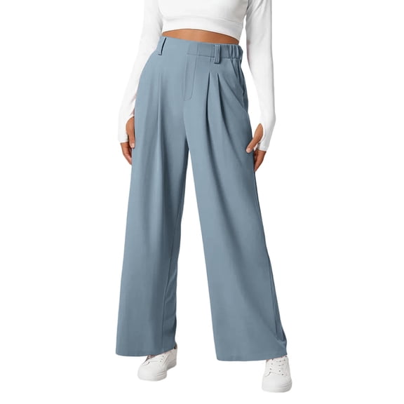 JIAYUE Women's Pants Ankle-Length High Waist Wide Leg Trousers Stretch Comfortable Elastic Waist Flowy Business Palazzo Casual Bottoms For Women