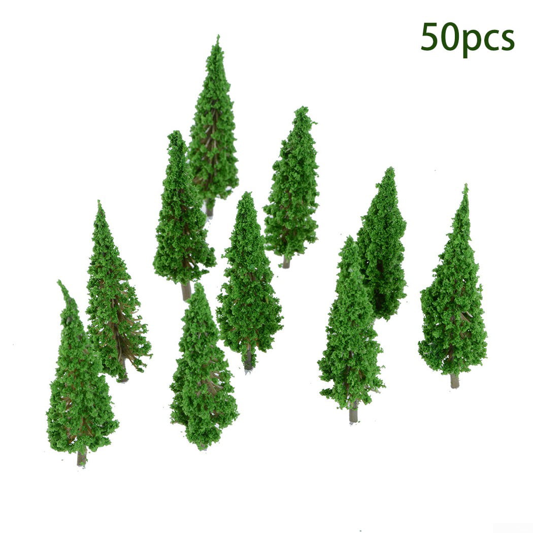 50pcs Green Cedar Trees Model Pine Tree for Park Railway Scenery Landscape Model 