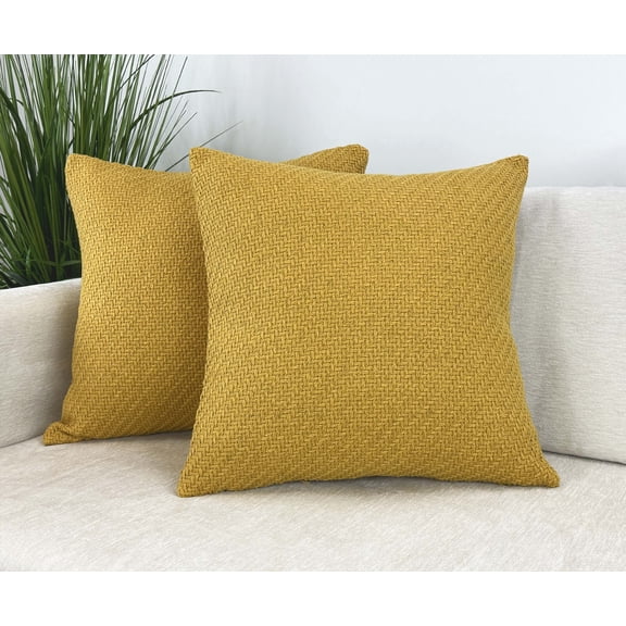 Aiking Pack of 2 Soft Decorative Knitted Double-Cable Sweater Cozy Throw Pillow Covers, 18x18 inch, Gold