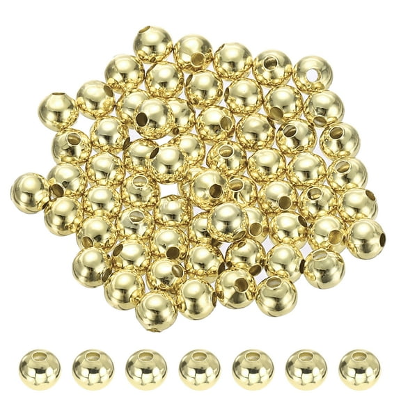 Uxcell 5mm Filled Spacer Beads, 64Pcs 14K Gold Metal Smooth Round Ball Beads for Bracelet Jewelry Making Necklace DIY