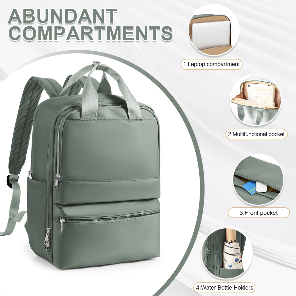Travel Backpack for Women Men, Airline Approved Carry-On Bags for Airplanes, Green Laptop Personal Item Backpack for Traveling College on Airplane