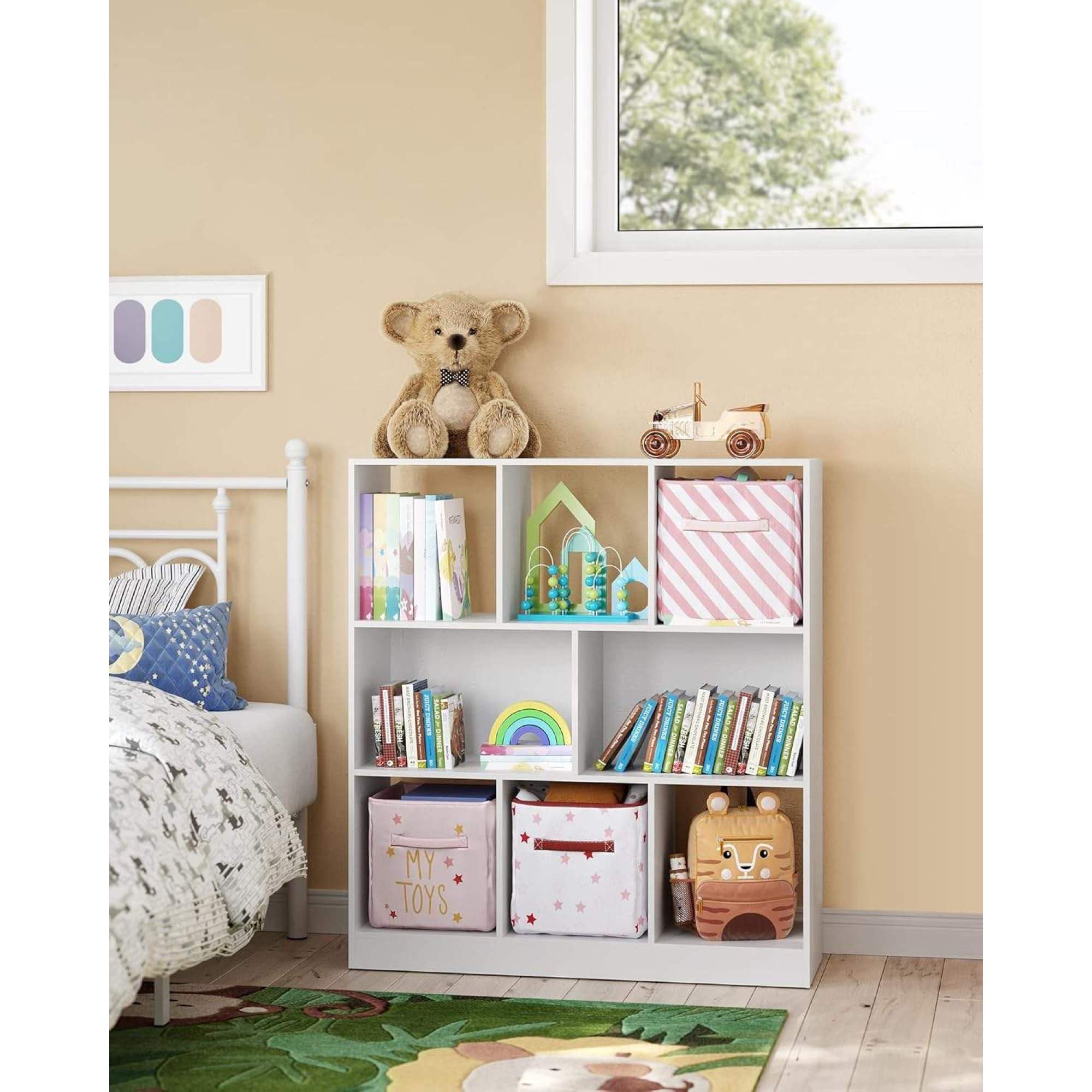 Leumius 8 Cube Storage Organizer,3-Tier Bookshelf,Open Corner Bookshelf for Living Room Bedroom Office,White