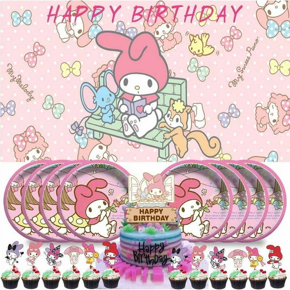 My Melody Party Supplies Birthday Decorations Plates Banner Kids Cake Toppers Set Decor