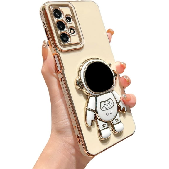 Compatible with Samsung Galaxy A23 4g/5g 6.6" 6D Plating Luxury Cute Astronaut Hidden Stand Holder Case Heart Cover with Camera Protection Soft Silicone Shockproof Kickstand Bumper (White)