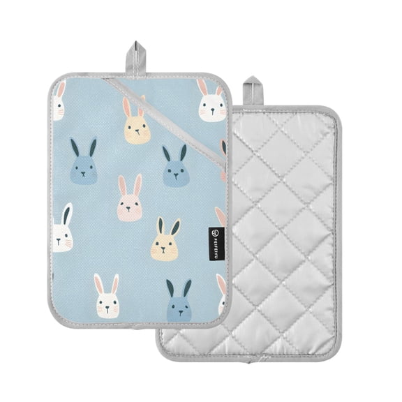 Yayeee Pot Holders Kitchen Heat Resistant with Pocket 7"x9.8" Cotton Oven Cooking Hot Pads, Blue Rabbits