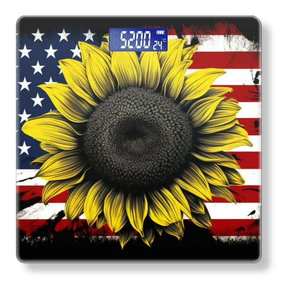 High Precision Body Weight Scale Smart Bathroom Scales with Large LCD Display(400lbs),Decorative for Bedroom-Sunflower On American Flag Background