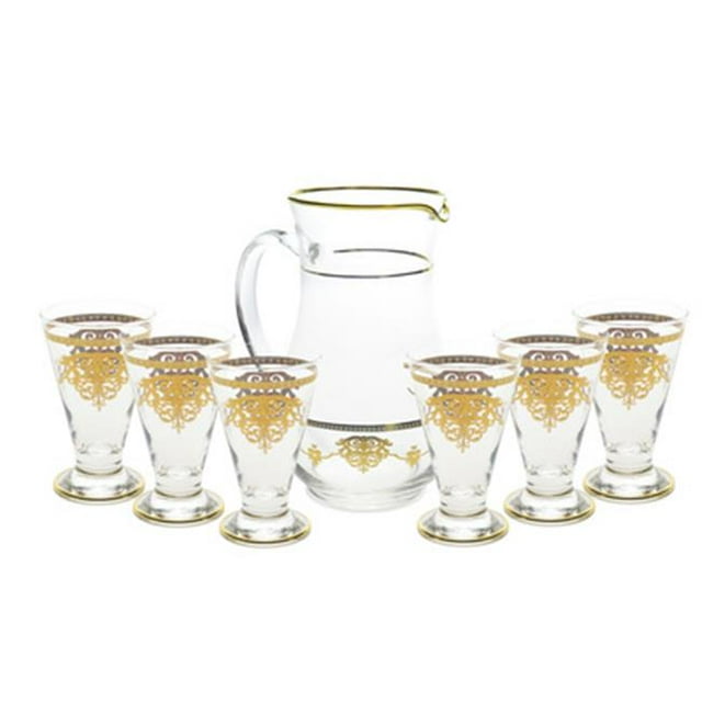 5 x 3 in. Drinkware Set with 14K Gold Design Artwork - 7 Pieces