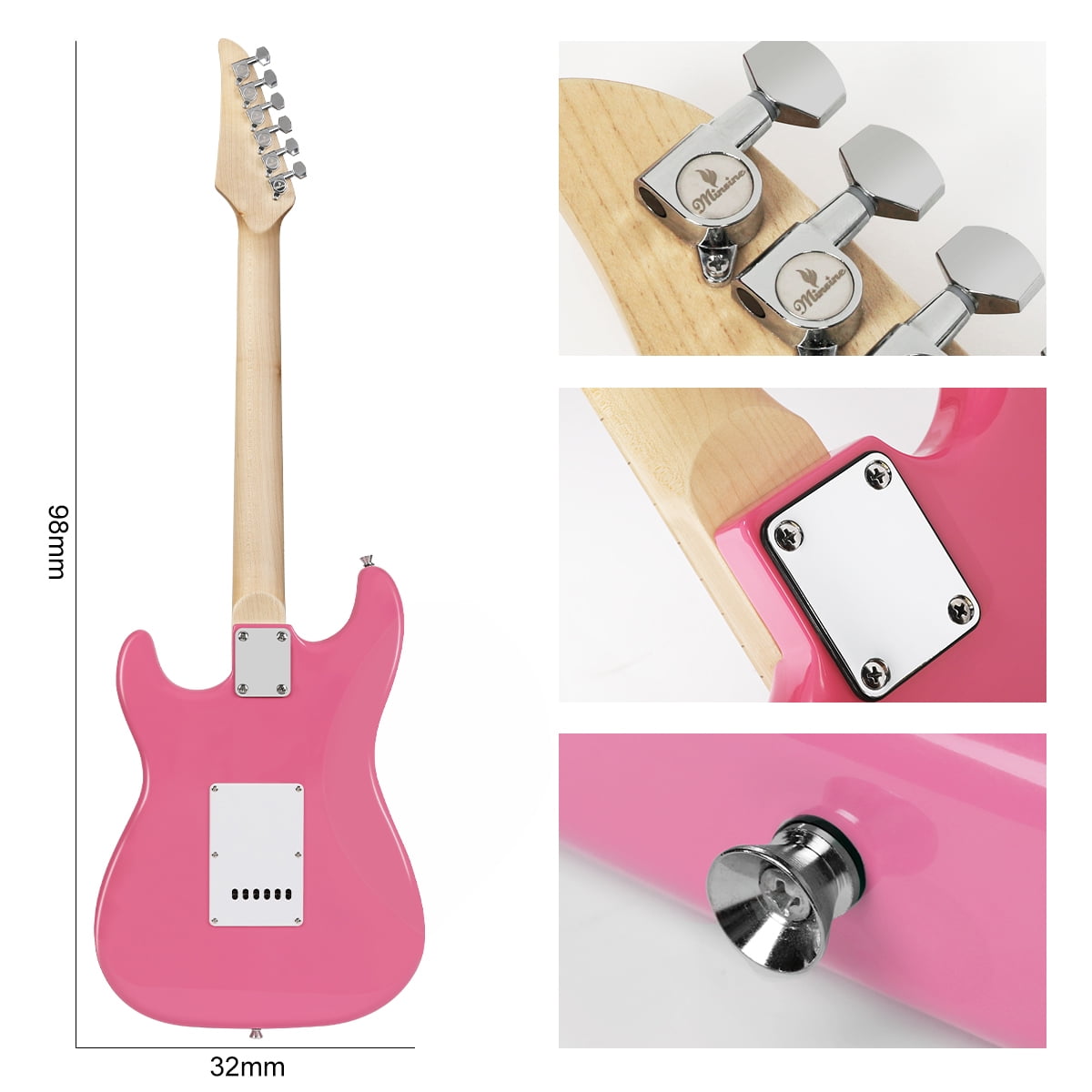 39 Inch Electric Guitar, Full Size Solid Body S-S-S Pickups 6 Strings Beginner Guitar Kit With Gig Bag, Strap, Tremolo Arm, Cable & Picks MS100 -Pink