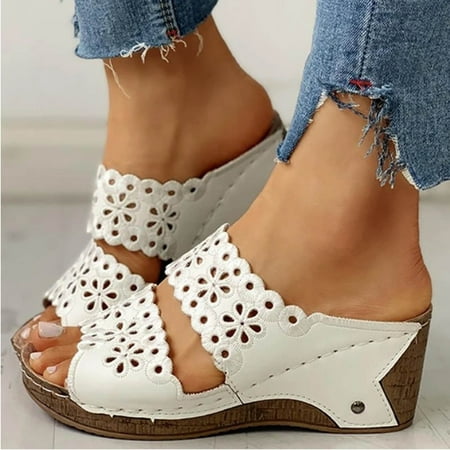 

Summer New Style Thick-soled Slope With Embroidered Hollow With Roman Slippers