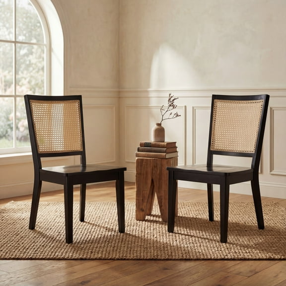 SAFAVIEH Margo Classic Wood Solid Dining Side Chair, Black/Natural (Set of 2)