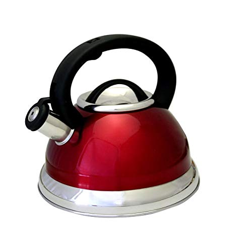 Silver Red Whistling Tea Kettle Maker Pot Kitchen Modern Tea Kettles