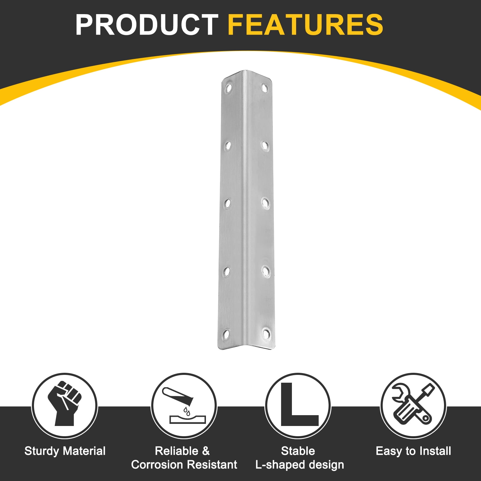 4Pcs L-Shaped Brackets Corner Brace, 0.98"x0.98"x7.87" Corner Bracket Shelf Bracket Right Angle Brackets for Wood Shelves Furniture (25x25x200mm, Silver)