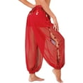 thumbnail image 2 of TiaoBug Womens Belly Dance Pants Side Split Sequins Yoga Bloomers Pants Hippie Jogger Trousers Red One Size, 2 of 7