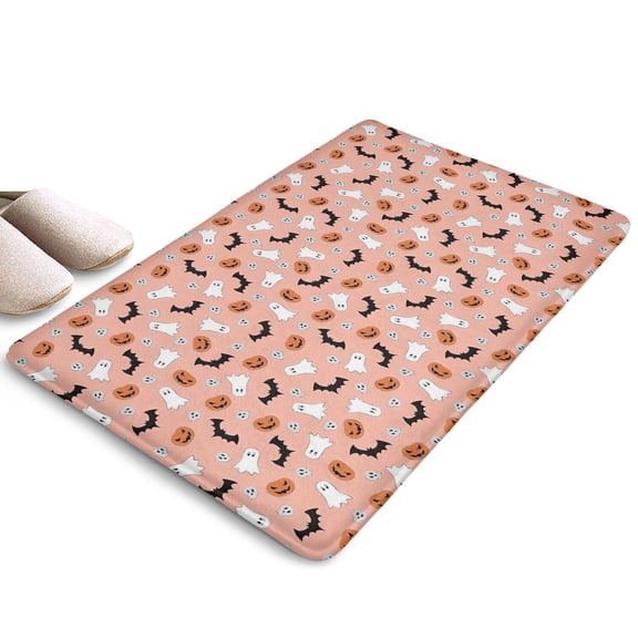 Pastel Halloween Ghosts Pattern Flannel Non Slip Door Rugs,Washable Door Mats Indoor,Decorative Door Mats,Dirt-Resistant and Absorbent Doormat for Entrance,Bedroom,Kitchen,Bathroom,23.5x16in(60x40cm)