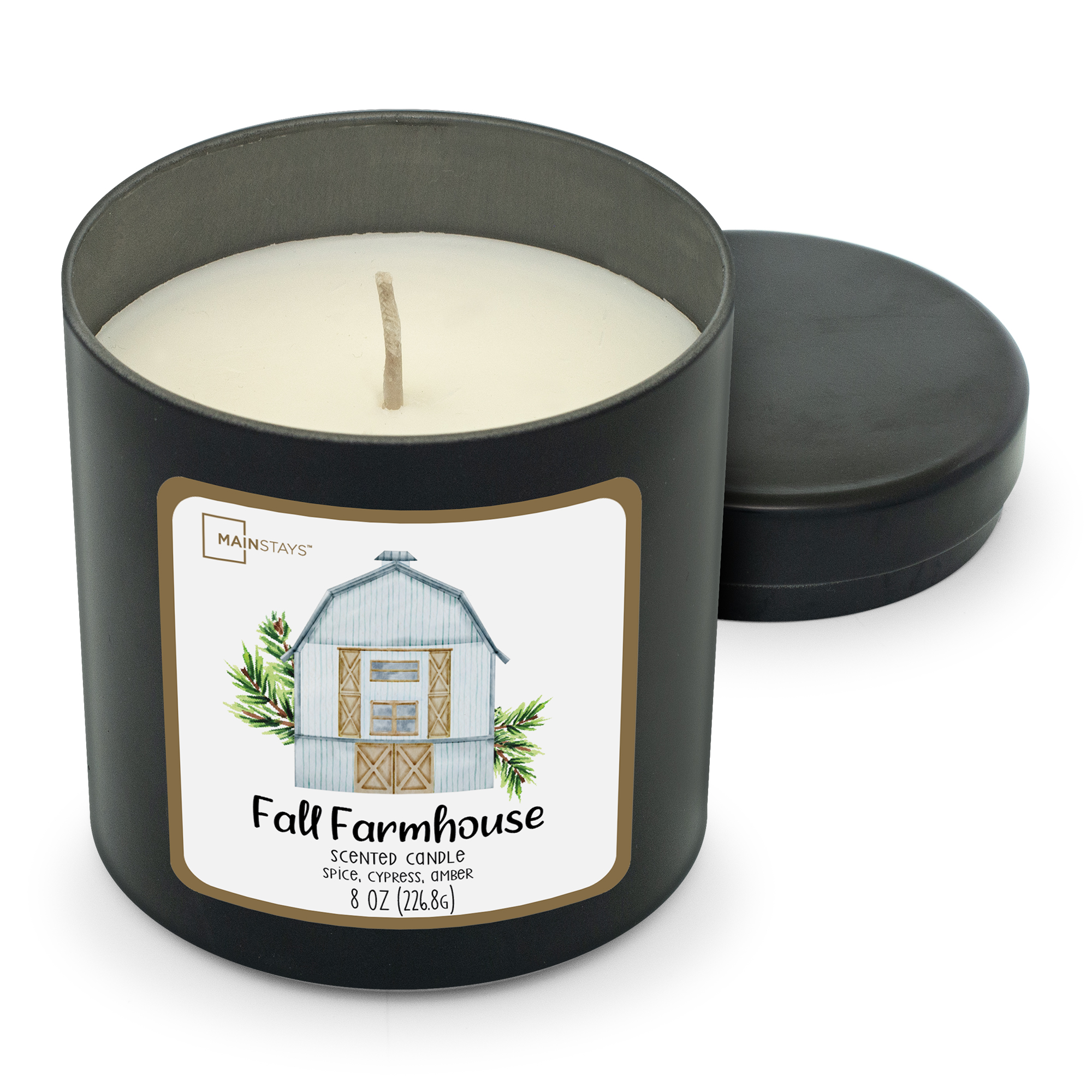Mainstays 8oz Black Tin Candle, Fall Farmhouse