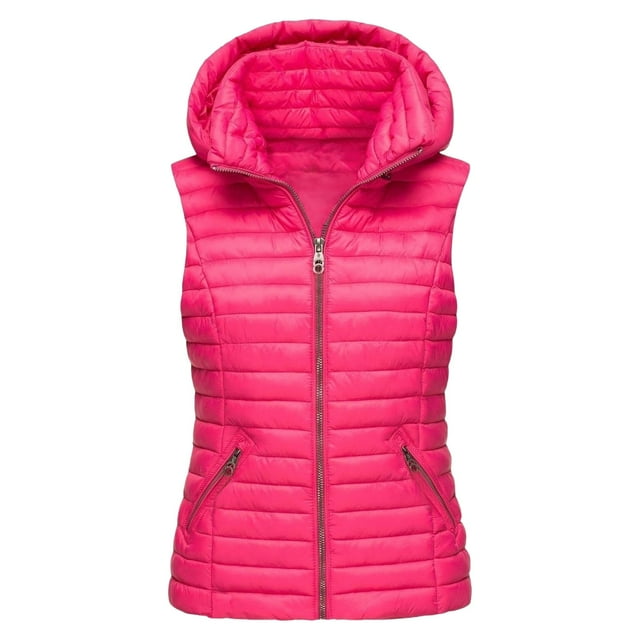 2025 Gilet Uni UniCasual Gilets d'Extérieur pour Femmes Fermeture Éclair Poche Cardigan Ample Sans Manches Veste pour Femme à Capuche