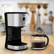 12-Cup Coffee Maker, Programmable Brew Machine with LCD Display, with 1.8L Glass Carafe and Spoon, Stainless Steel