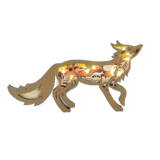 Crafts Animal Hollowed Ornaments Led Light Diy Wooden Fox Statue Desktop Decor