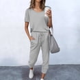 thumbnail image 2 of DHFJKG 2 Piece Sets For Women Summer Sweatsuits Short Sleeve Crewneck T Shirts Joggers Ankle-Tied Sweatpants With Pockets Tracksuits Sets Stylish Outfit, 2 of 4