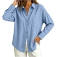 thumbnail image 6 of Yyeselk Women's Cotton Linen Snap Button Long Sleeve Shirt with Pocket Collared Relaxed Fit Lightweight Casual Tops Light Blue X-Large, 6 of 8