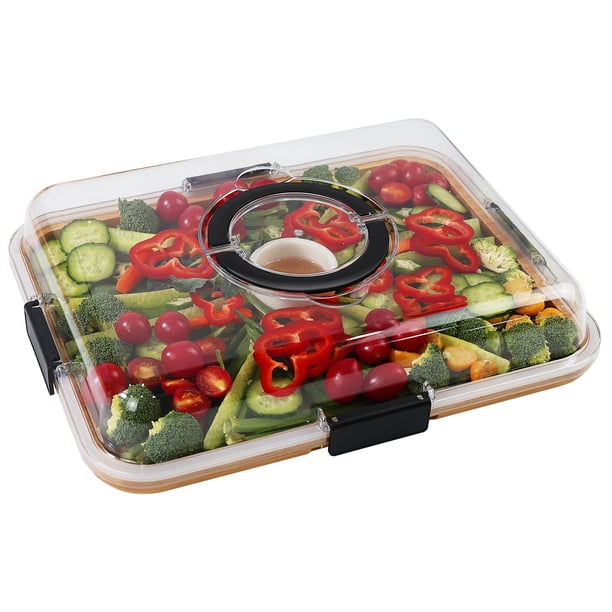 Tabla de charcutería Renmxj con tapa transparente, 1 compartimento, color negro