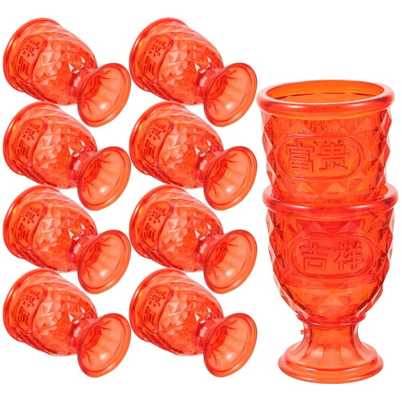 Hytrove 10pcs Red Chinese Wedding Wine Cups Plastic Reusable Home Liquor Cups for Celebrations