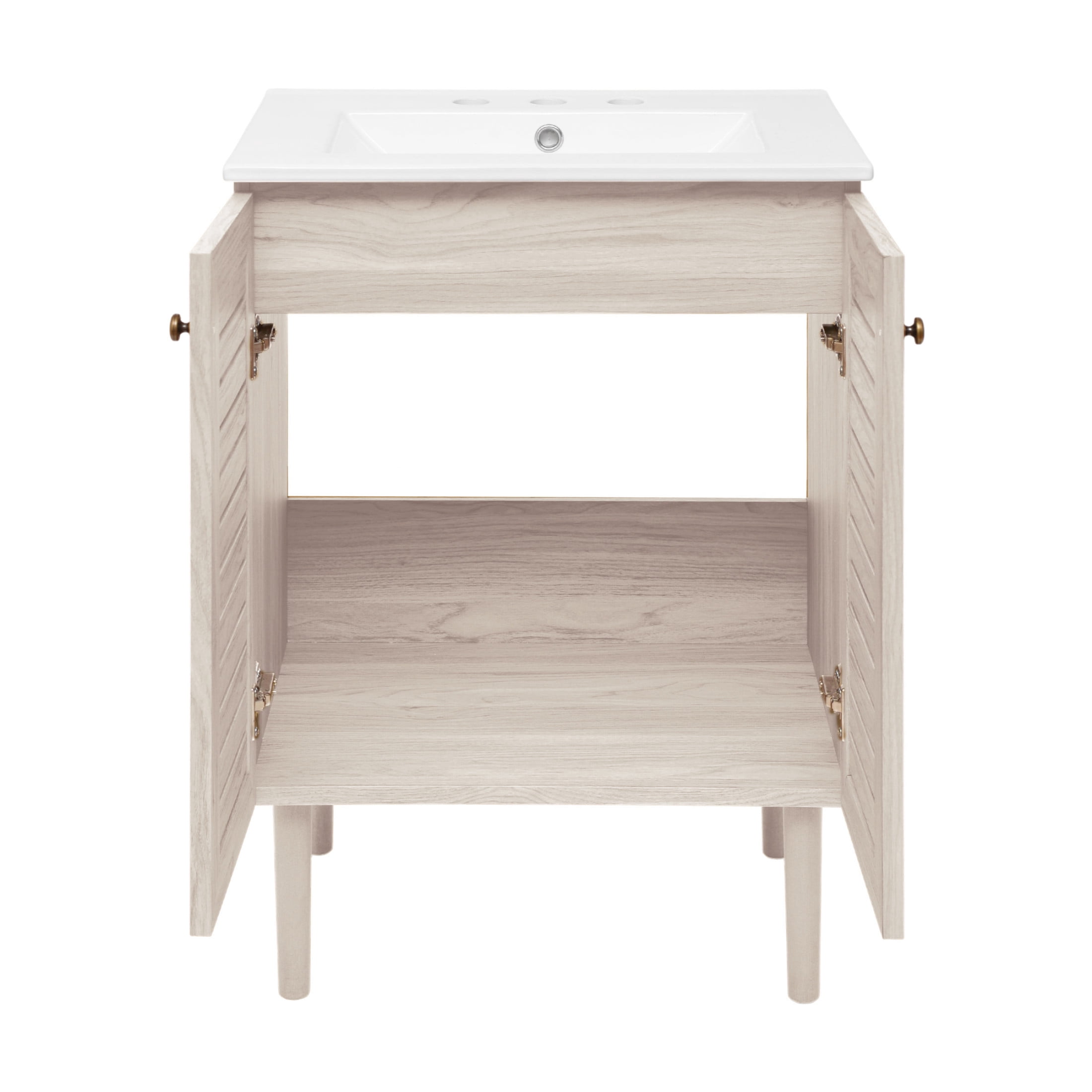 Bron 24" Freestanding Bathroom Vanity in White Oak with 3-Hole Widespread Sink Top