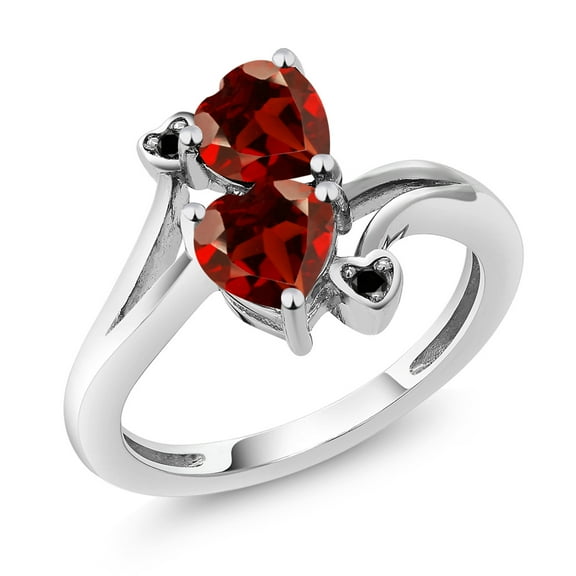 Gem Stone King 10K White Gold Red Garnet and Diamond Accent Women Heart Shape Ring (1.83 Cttw, Gemstone Birthstone, Size 6)