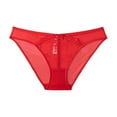 thumbnail image 3 of Lace Thong for Women, No Show Underwear, Breathable Comfort Panties Soft Mid-Rise Undies, Tanga, Red, Small, 3 of 3