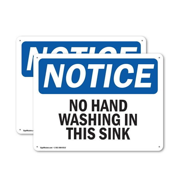 (2 Pack) No Hand Washing In This Sink OSHA Notice Sign 14 Inch X 10 Inch Plastic Sign, Weather Resistant, UV Protected for Workplace, Business, and Construction Site, Made in the USA