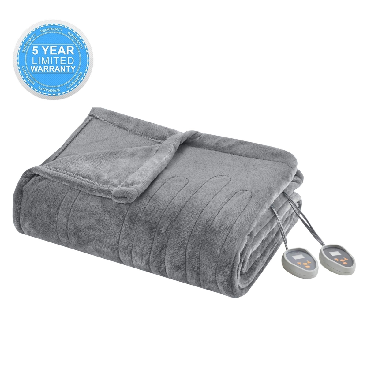 Beautyrest Heated Plush Solid Microlight Blanket, King, Grey - image 4 of 6
