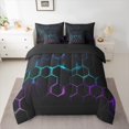 thumbnail image 2 of Manfei Geometric Hexagon Bedding Comforter Set 7pcs, Gradient Blue Purple Honeycomb King Bedding Sets, Black Geometric Bed Sheets Breathable Home Decor, 2 of 8