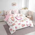 thumbnail image 3 of Homewish Monogrammed D Theme 7pcs Bedding Comforter Set,Flying Butterfly Lovely Floral Queen Bedding Sets,Pink White Queen Sheet Sets For Girl Teens,Ultra Soft Bedroom Decor Reversible, 3 of 8