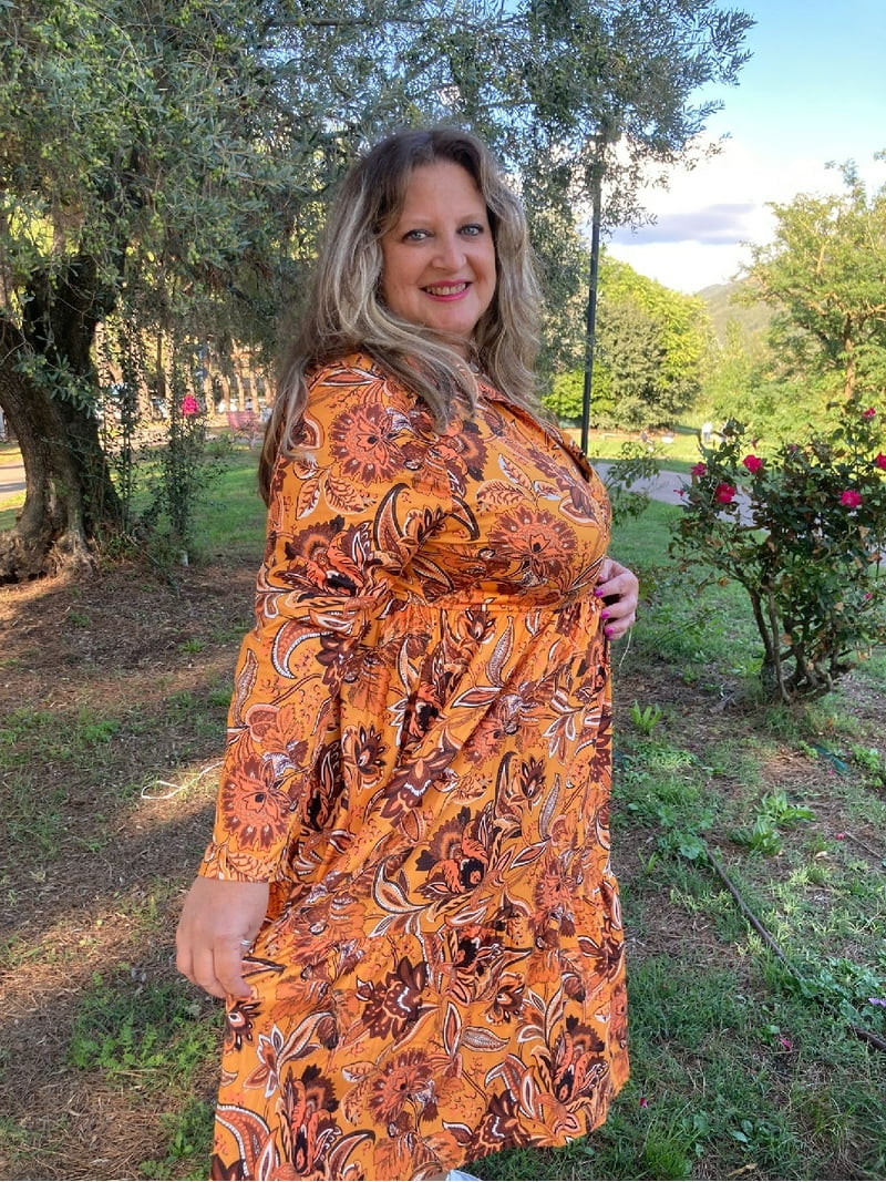 Cassie Liz Plus Size Dresses 4X V Neck Floral Print Yellow Maxi Dress with Elastic Waist Curvy Silhouette with Pockets Long Sleeve Romantic Boho with