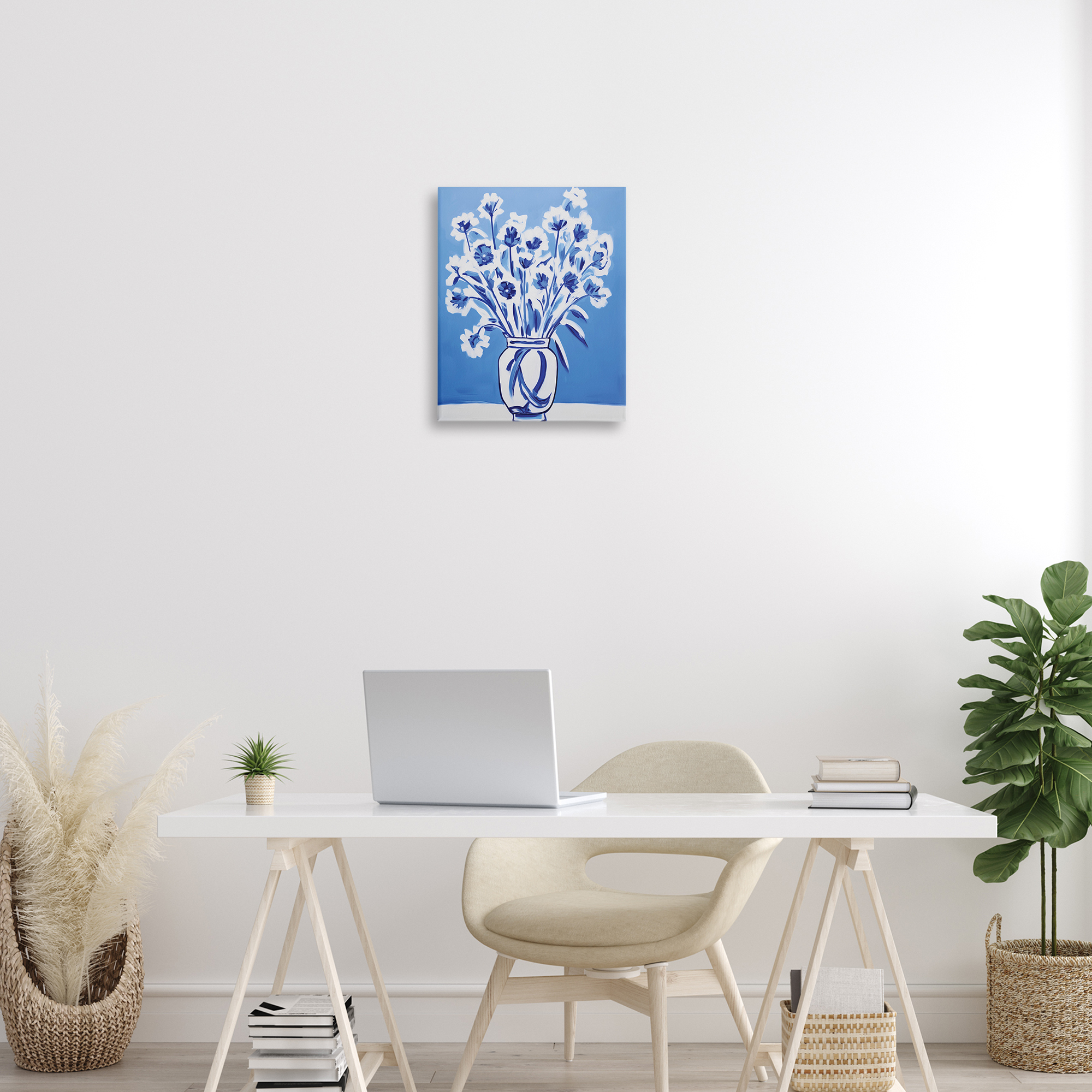 Blue & White Contrast Flowers Canvas Wall Art, design by Lettered and Lined