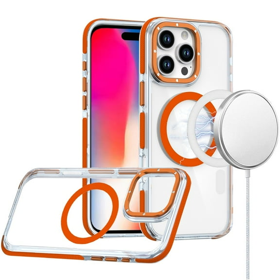For Apple iPhone 16 Pro Max (6.9") Transparent back with Colorful Frame Strong Magnetic Circle [Compatible with Magsafe] Shockproof Cover ,Xpm Phone Case [ Clear Orange ]
