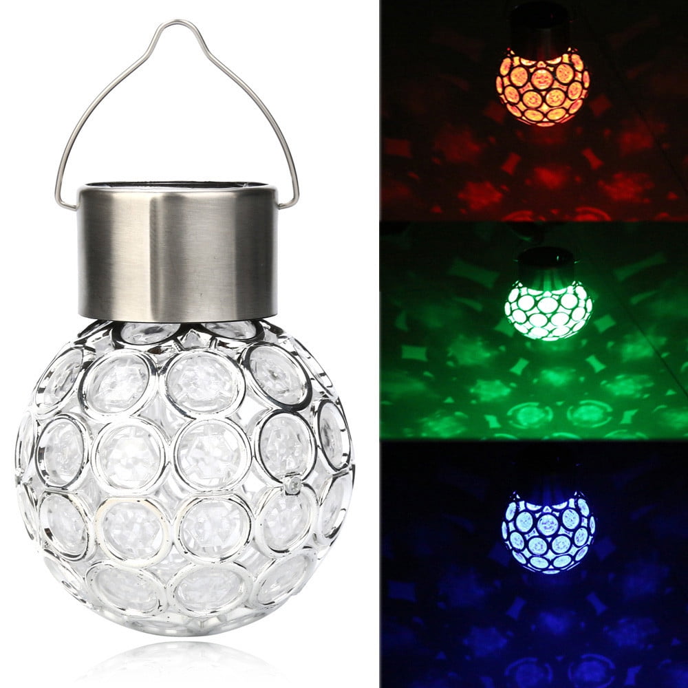 Waterproof Solar Rotatable Garden Camping Hanging LED Round Ball Colored Lights 