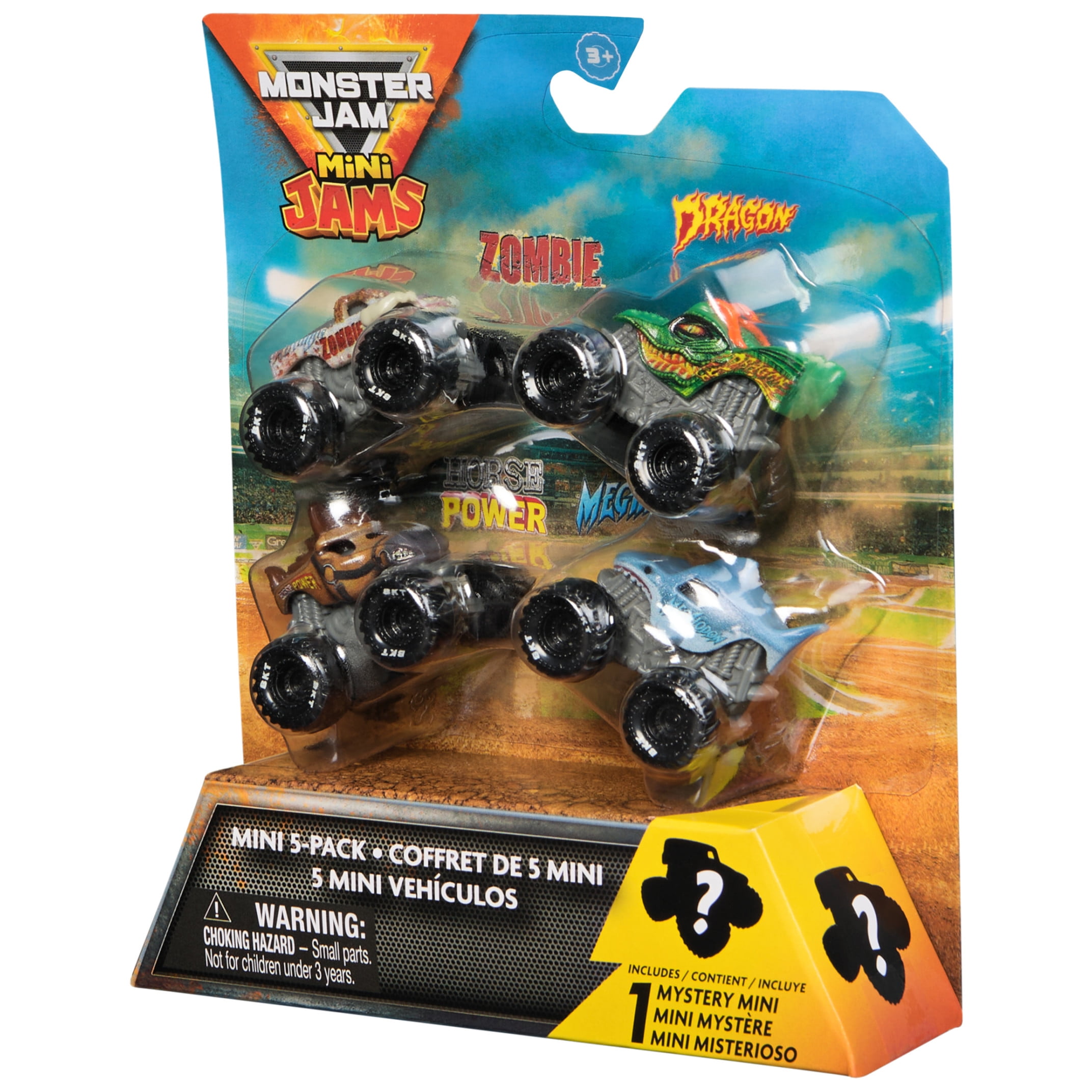 Monster Jam, 1:87 Scale Mini Truck 5-Pack with Mystery Collectible Vehicle for Ages 3+
