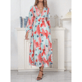 thumbnail image 3 of Women Long Sleeve Dress Casual Print V Neck Boho Party A-Line Dress for Beach Cocktail Club Streetwear, 3 of 10