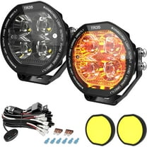 BLUEMOTOR 3.5 Round LED Driving Lights with RGB Ambient, 6400LM IP68 Waterproof Shockproof Work, Pod, Spot & Flood Lights for Trucks, SUV, Boats Farm, UTV & Off-Road Vehicles, Includes Wiring Harness