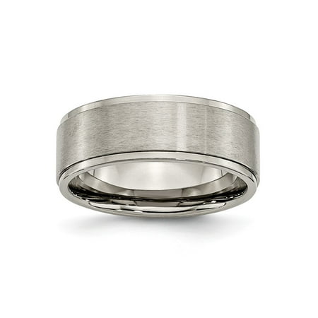 - Mens 8mm Brushed Titanium and Polished Ridged Edge Wedding Band Ring Size 14
