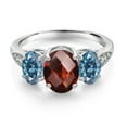 thumbnail image 2 of Gem Stone King 10K White Gold Red Garnet Persian Blue Moissanite and White Lab Grown Diamond 3 Stone Engagement Ring for Women (2.48 Cttw, Gemstone Birthstone, Size 9), 2 of 5