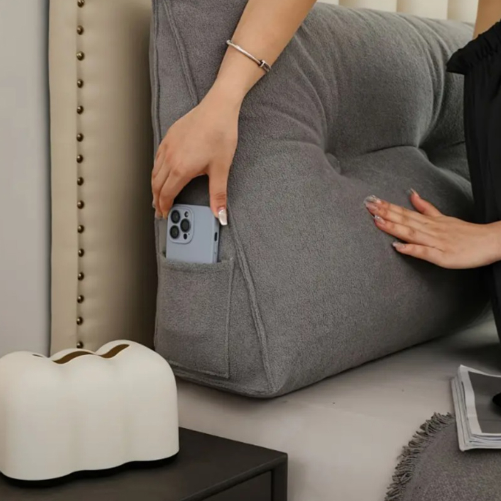 HGmart 24 in. L x 20 in. W x 8 in. H Grey Plush Reading Pillow Bolster Wedge Backrest and Removable Cover