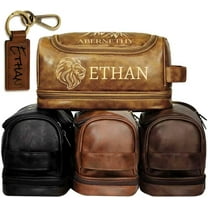 Personalized Gifts for Men, Mens Personalize Toiletry Bag, Custom Leather Toiletries Travel Bag, Customize Shaving Kit, Men's Gift Ideas for Christmas（Lightbrown）